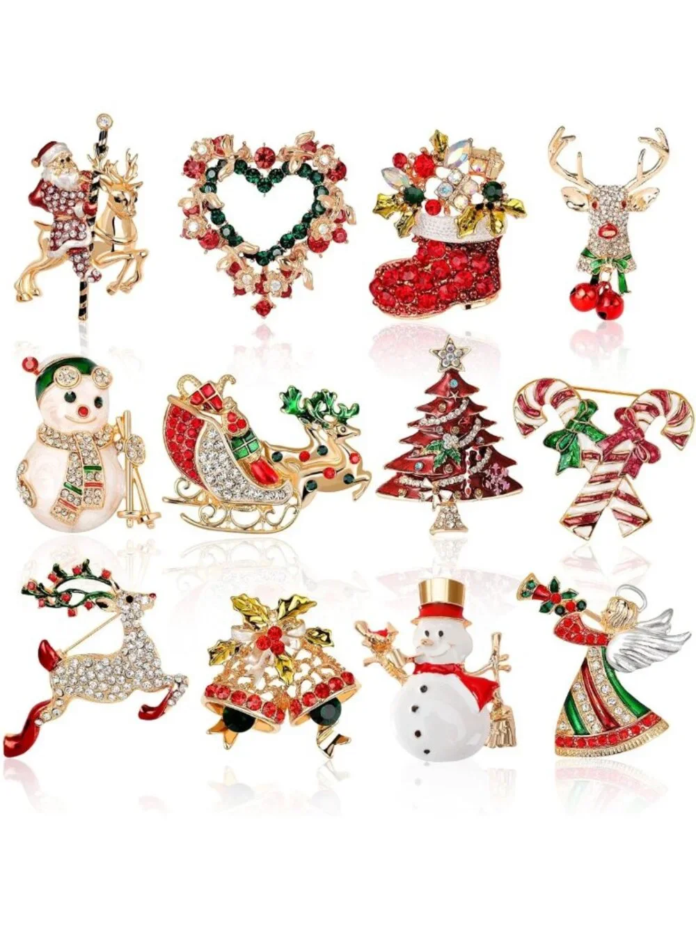 Festive 12-Piece Christmas Brooch Set for Women - Holiday Pins & Accessories